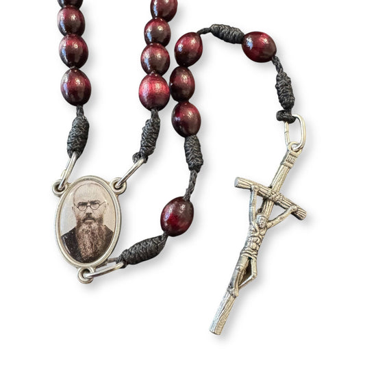 Saint Kolbe Relic Wooden Rosary - Handcrafted Spiritual Keepsake | Catholically