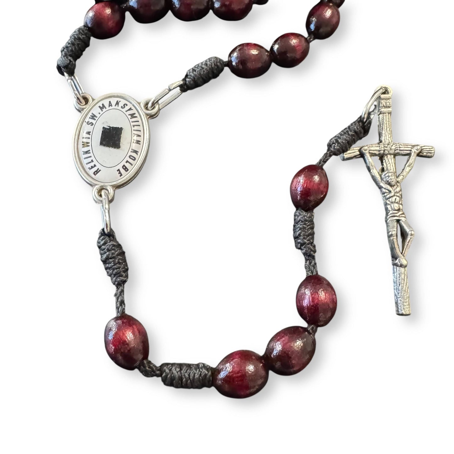 Saint Kolbe Relic Wooden Rosary - Handcrafted Spiritual Keepsake | Catholically
