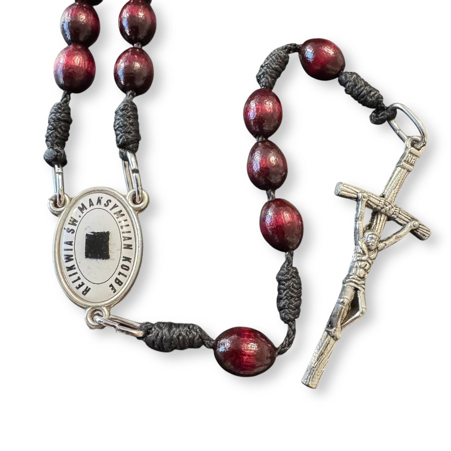 Saint Kolbe Relic Wooden Rosary - Handcrafted Spiritual Keepsake | Catholically