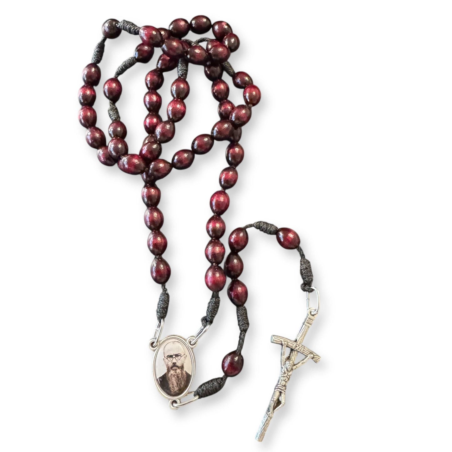 Saint Kolbe Relic Wooden Rosary - Handcrafted Spiritual Keepsake | Catholically