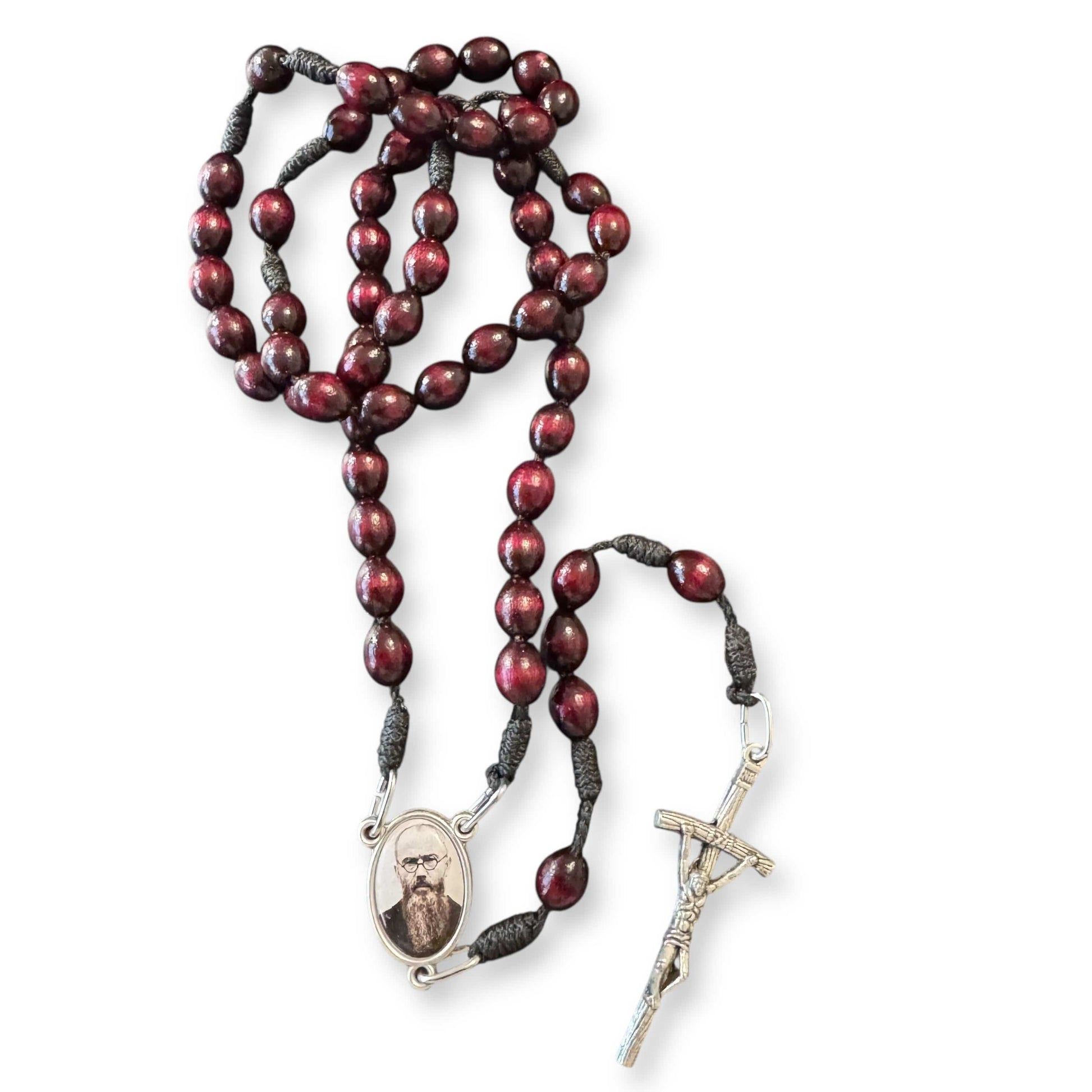 Saint Kolbe Relic Wooden Rosary - Handcrafted Spiritual Keepsake | Catholically