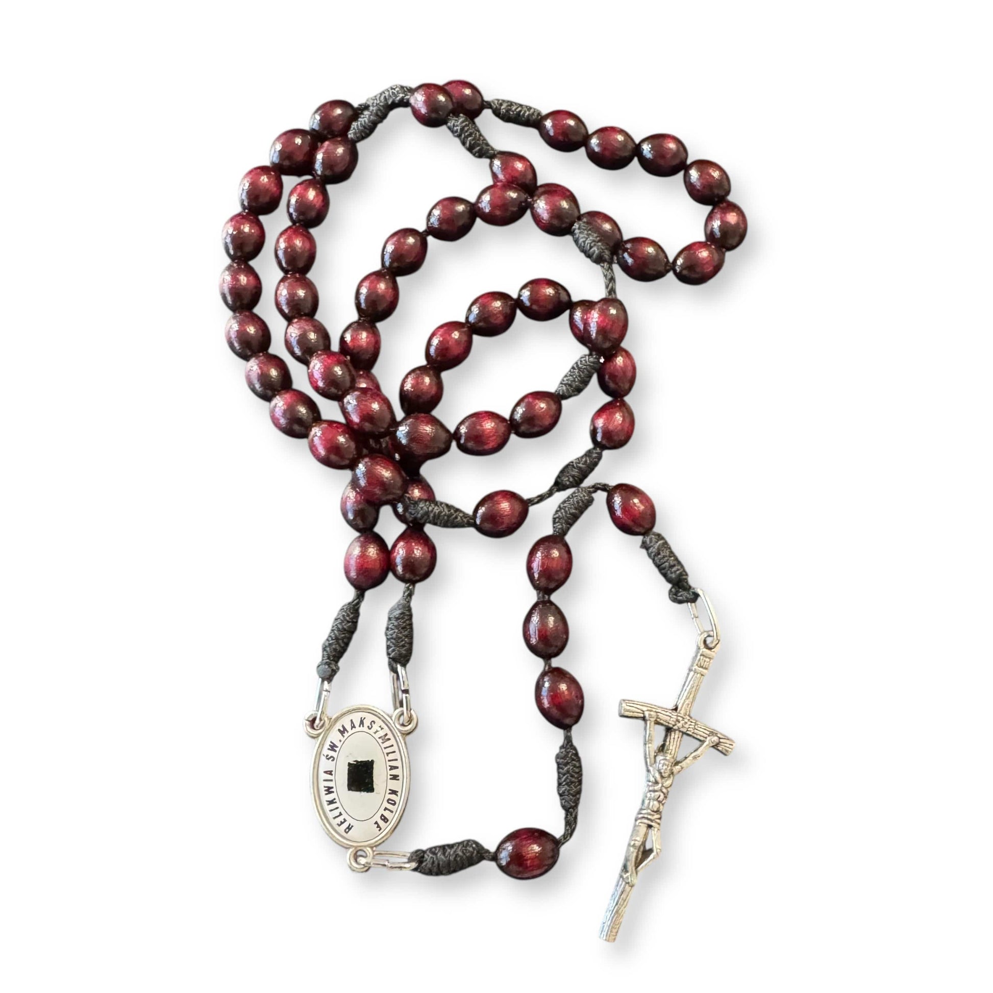 Saint Kolbe Relic Wooden Rosary - Handcrafted Spiritual Keepsake | Catholically