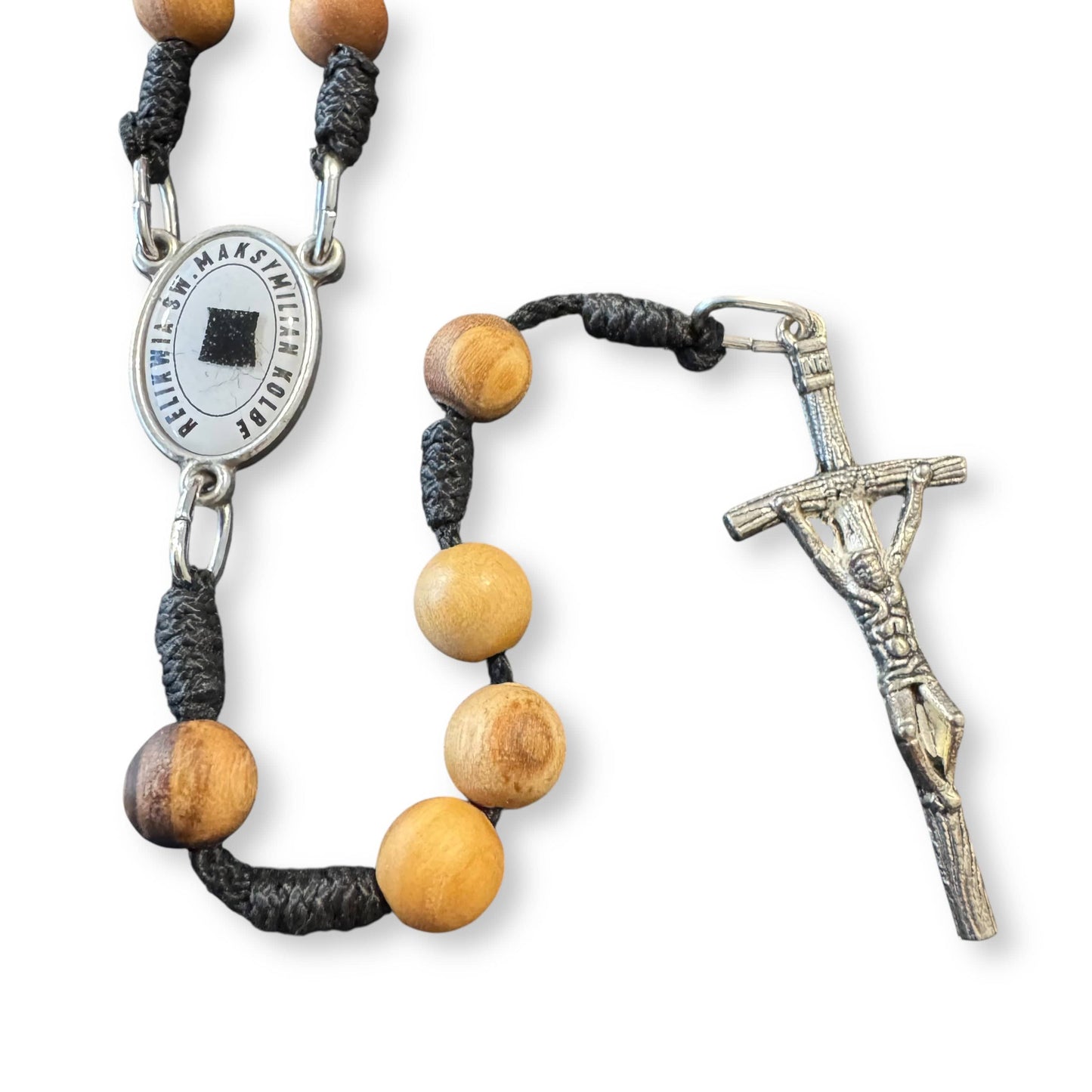 Saint Kolbe Relic Wooden Rosary - Handcrafted Spiritual Keepsake | Catholically