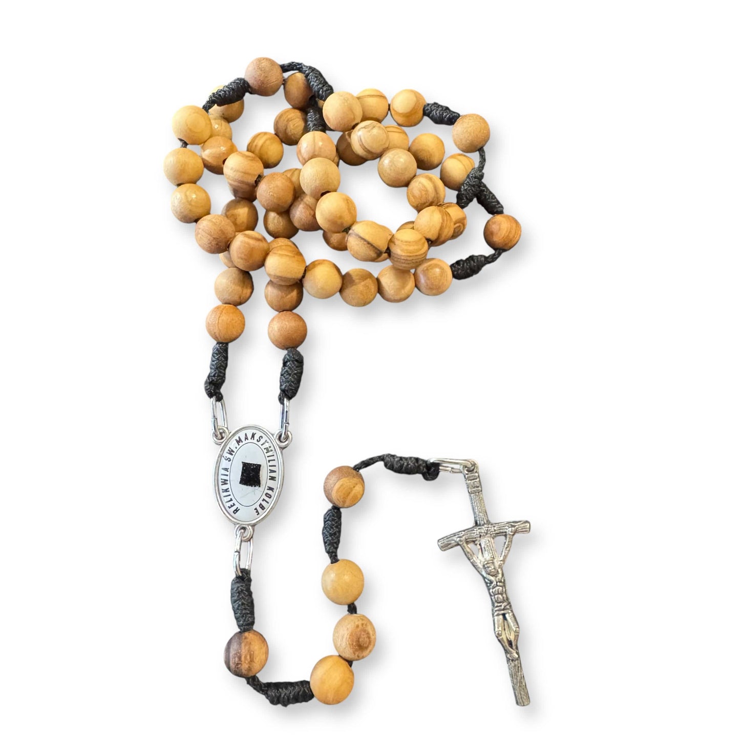 Saint Kolbe Relic Wooden Rosary - Handcrafted Spiritual Keepsake | Catholically