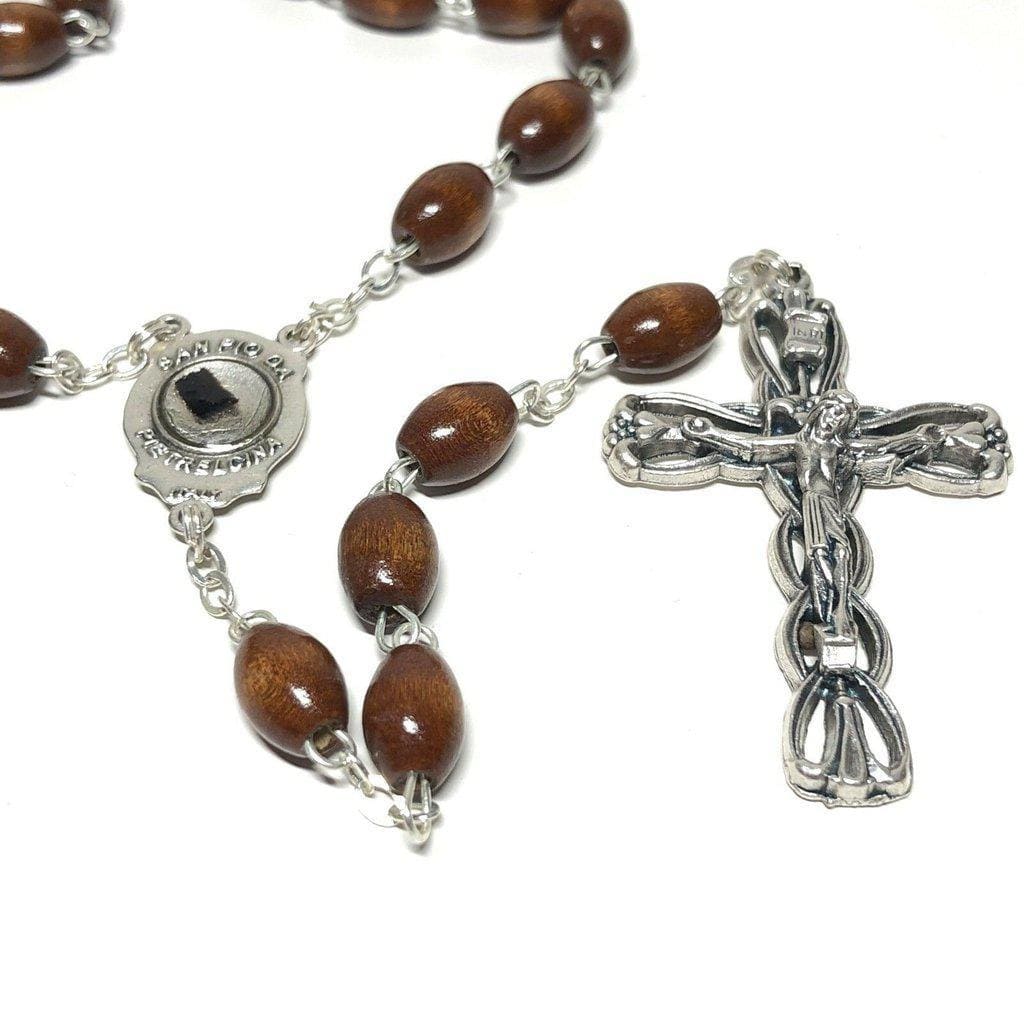 Saint Padre Pio Rosary Blessed By Pope w/ 2nd Class Relic - St. Father Pio | Catholically