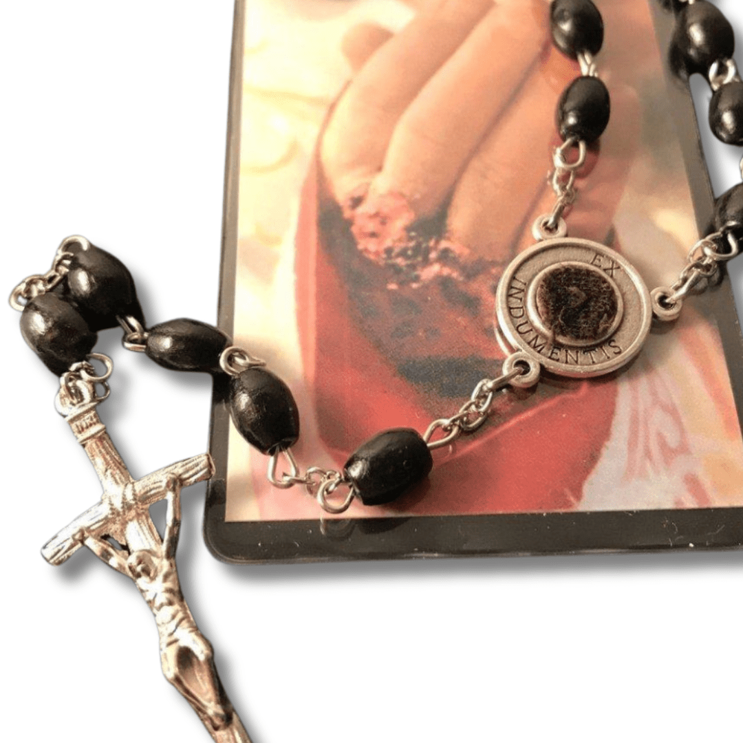 Set St. Padre Pio Relic Rosary + Saint Pio Holy Card w/ 2nd Class Relic Free | Catholically