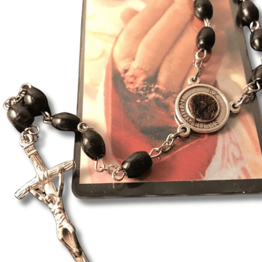 Set St. Padre Pio Relic Rosary + Saint Pio Holy Card w/ 2nd Class Relic Free | Catholically