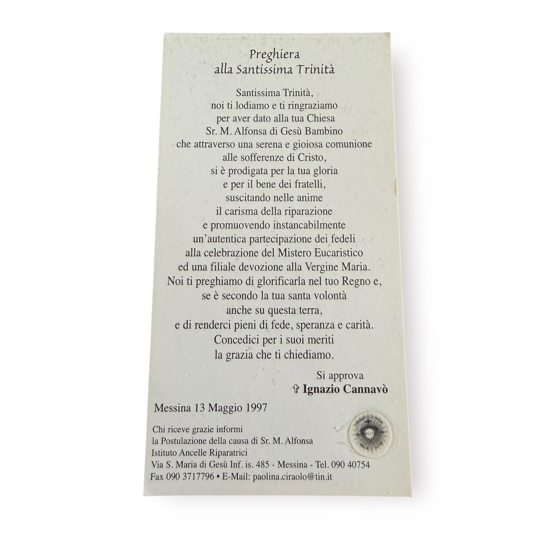Sr. Maria Alfonsa Relic – Vintage Holy Card Blessed by Pope | Catholically