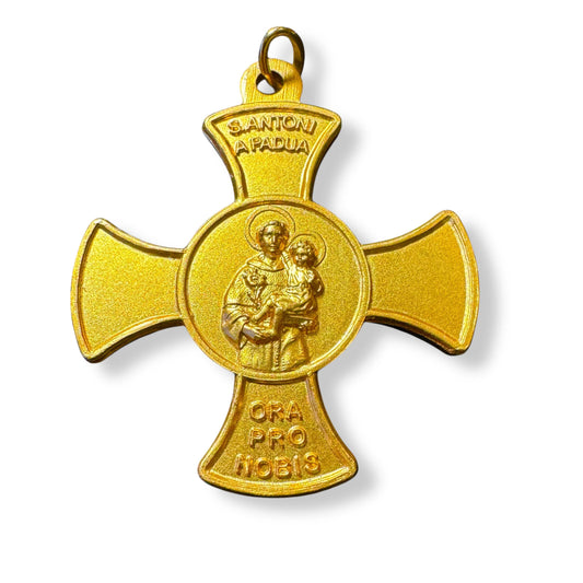 St. Anthony of Padua Cross 925 Silver Medal Gold Plated – 1892 Leo XIII Blessing | Catholically