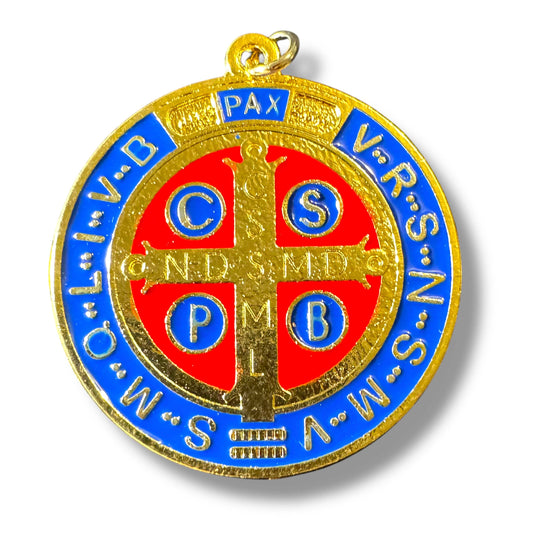 St Benedict Enamel 1" 1/2 Brass Medal - Catholic - Protection- Blessed By Pope | Catholically