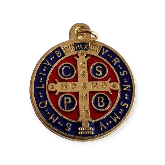 St Benedict Enamel 1" 1/4 Brass Medal - Catholic - Protection- Blessed By Pope | Catholically