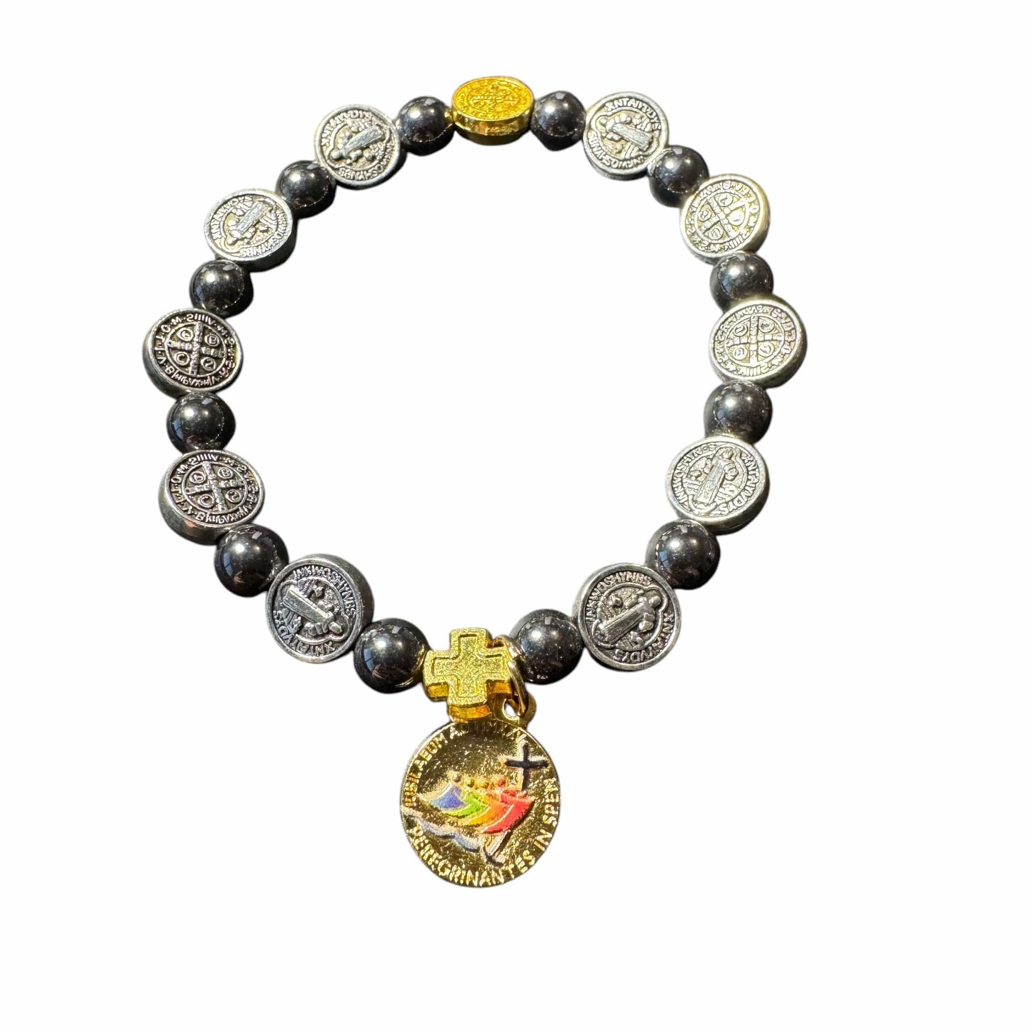 St. Benedict Hematite Bracelet with Jubilee of Hope 2025 Medal - Blessed By Pope | Catholically