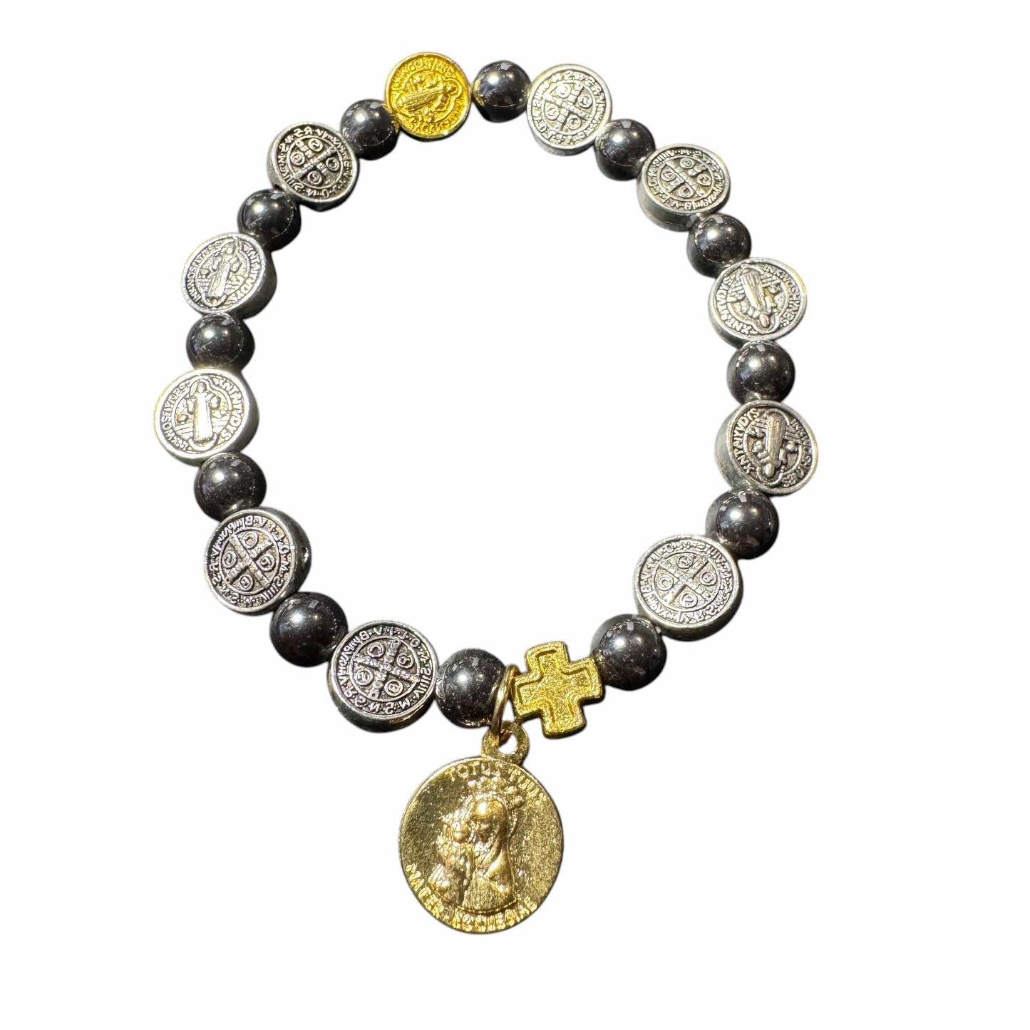 St. Benedict Hematite Bracelet with Jubilee of Hope 2025 Medal - Blessed By Pope | Catholically