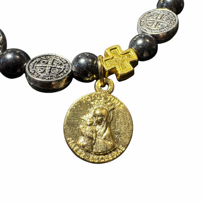 St. Benedict Hematite Bracelet with Jubilee of Hope 2025 Medal - Blessed By Pope | Catholically