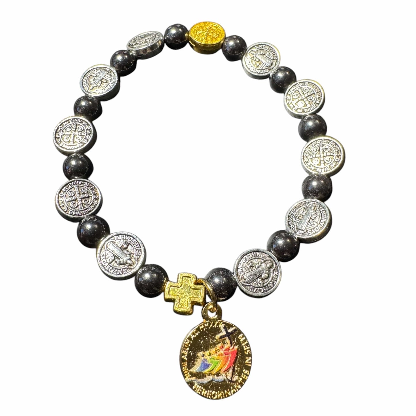 St. Benedict Hematite Bracelet with Jubilee of Hope 2025 Medal - Blessed By Pope | Catholically