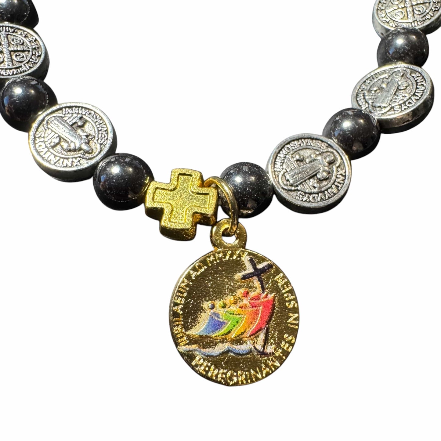 St. Benedict Hematite Bracelet with Jubilee of Hope 2025 Medal - Blessed By Pope | Catholically