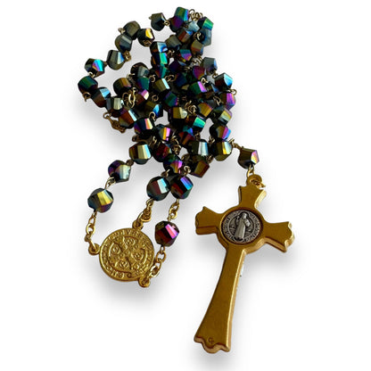 St. Benedict - San Benito - Black Crystal Rosary Blessed By Pope | Catholically