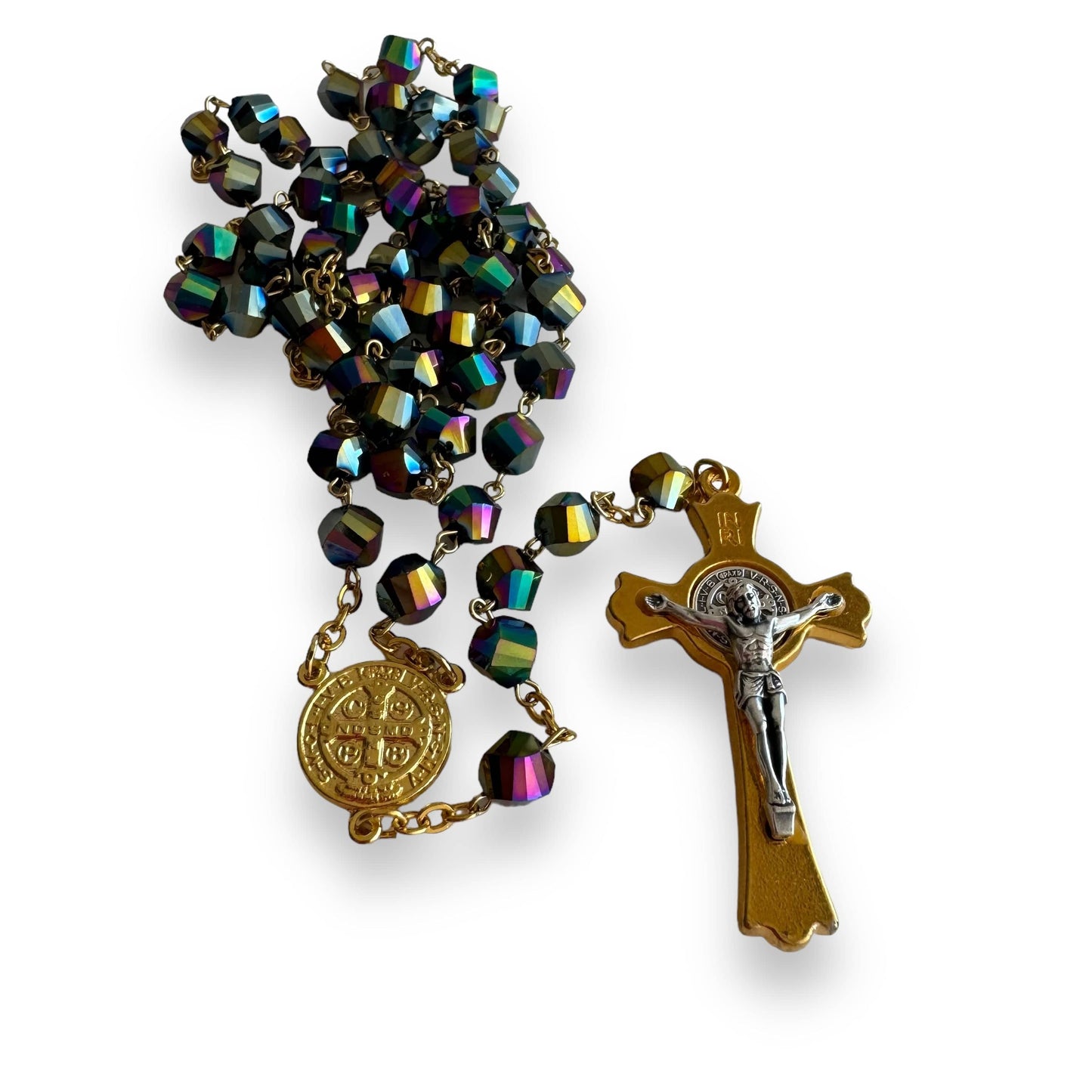 St. Benedict - San Benito - Black Crystal Rosary Blessed By Pope | Catholically