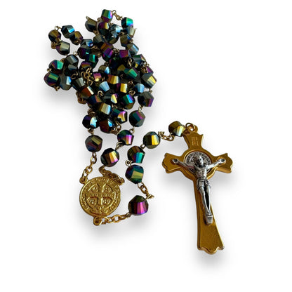 St. Benedict - San Benito - Black Crystal Rosary Blessed By Pope | Catholically
