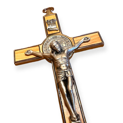St. Benedict wood 7.5" Crucifix - Exorcism - Cross - Blessed | Catholically