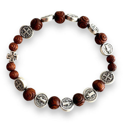 St. Benedict Wooden Bracelet  - Medalla San Benito - Blessed | Catholically