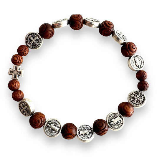 St. Benedict Wooden Bracelet  - Medalla San Benito - Blessed | Catholically