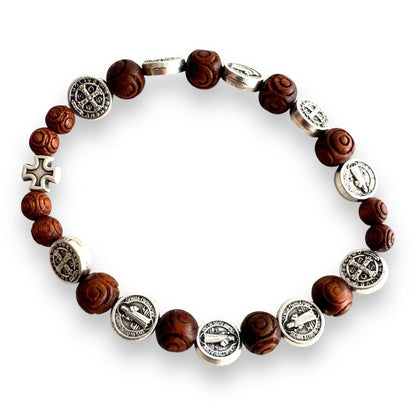 St. Benedict Wooden Bracelet  - Medalla San Benito - Blessed | Catholically