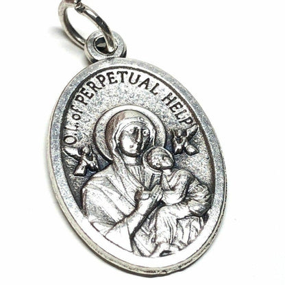 St. Gerard & Our Lady Of Perpetual Help  Silver Oxidized Medal Pendant | Catholically