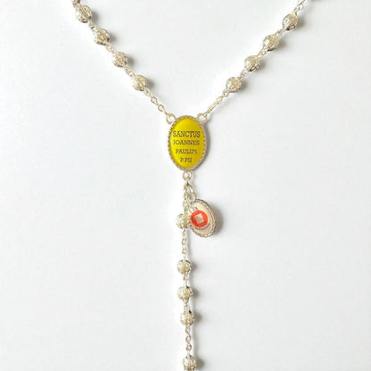 St. John Paul II Pope - Canonization - St. JPII Filigree Relic Medal Rosary | Catholically