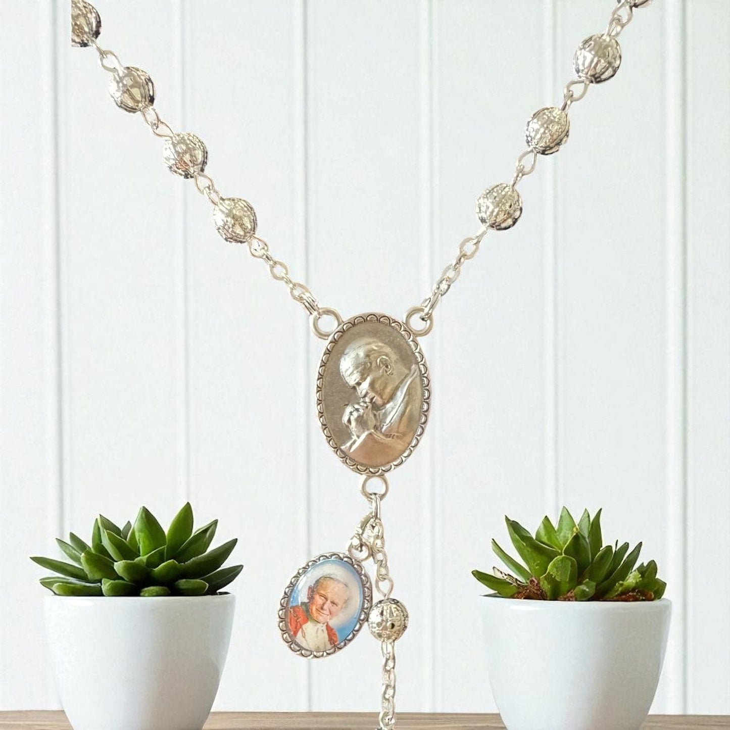 St. John Paul II Pope - Canonization - St. JPII Filigree Relic Medal Rosary | Catholically