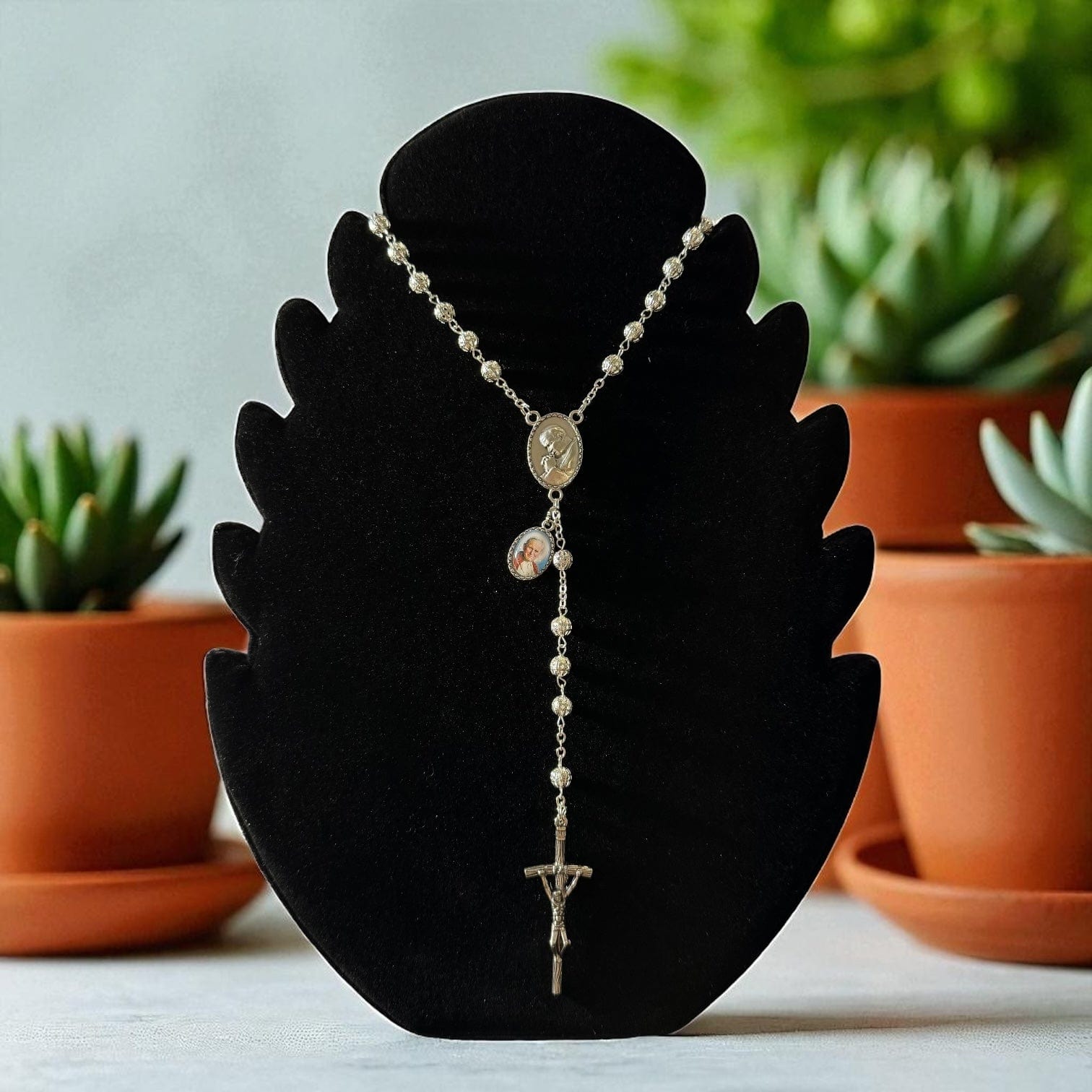St. John Paul II Pope - Canonization - St. JPII Filigree Relic Medal Rosary | Catholically