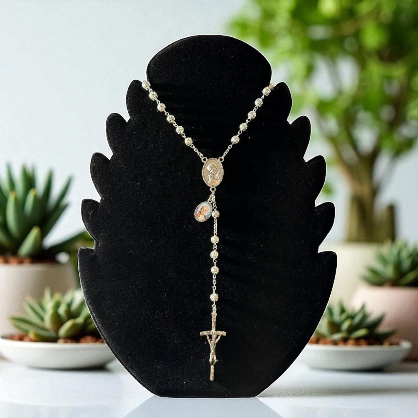St. John Paul II Pope - Canonization - St. JPII Filigree Relic Medal Rosary | Catholically