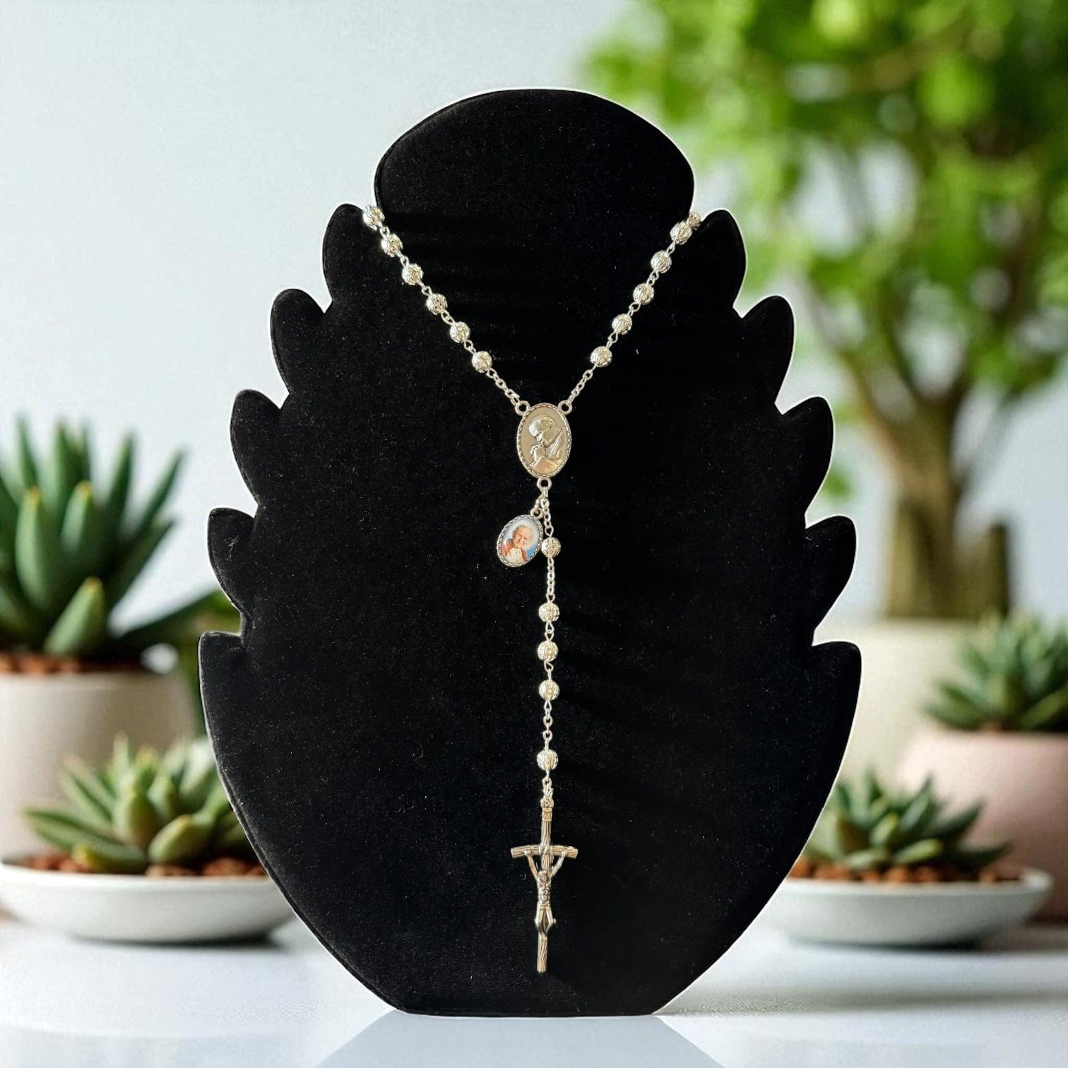 St. John Paul II Pope - Canonization - St. JPII Filigree Relic Medal Rosary | Catholically