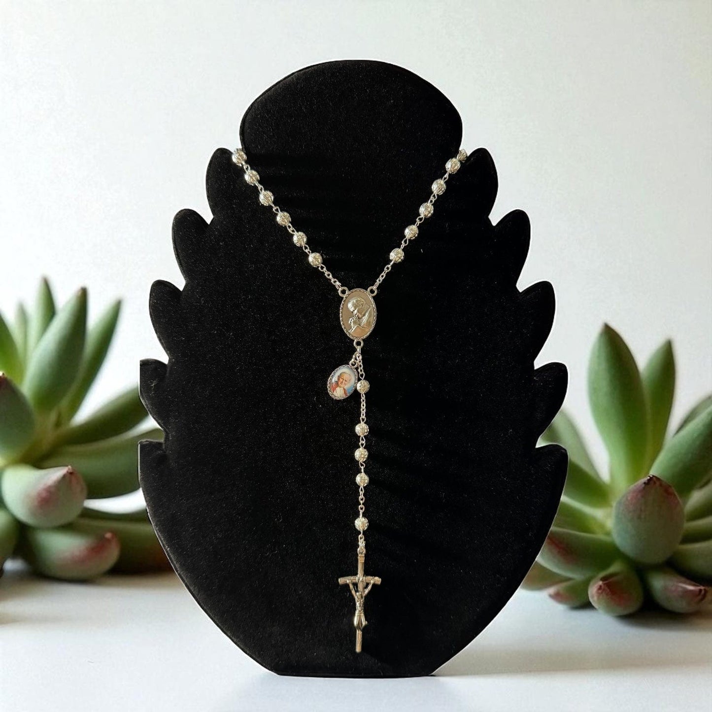St. John Paul II Pope - Canonization - St. JPII Filigree Relic Medal Rosary | Catholically