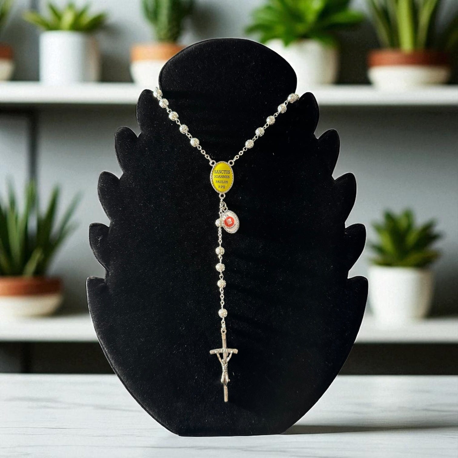 St. John Paul II Pope - Canonization - St. JPII Filigree Relic Medal Rosary | Catholically
