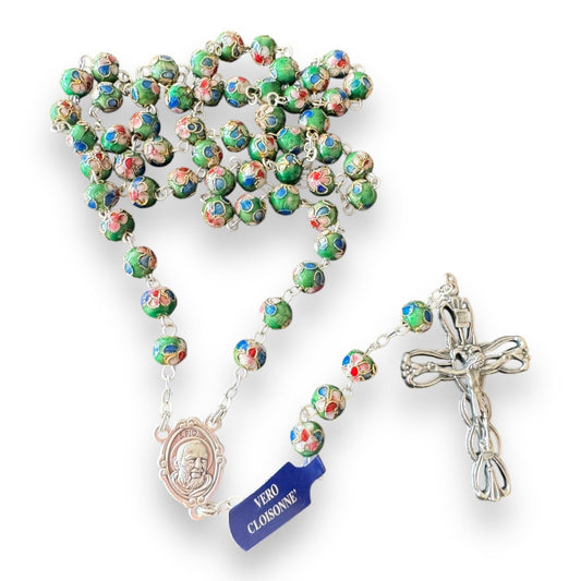 St. Padre Pio Green Rosary Blessed By Pope with Relic | Catholically