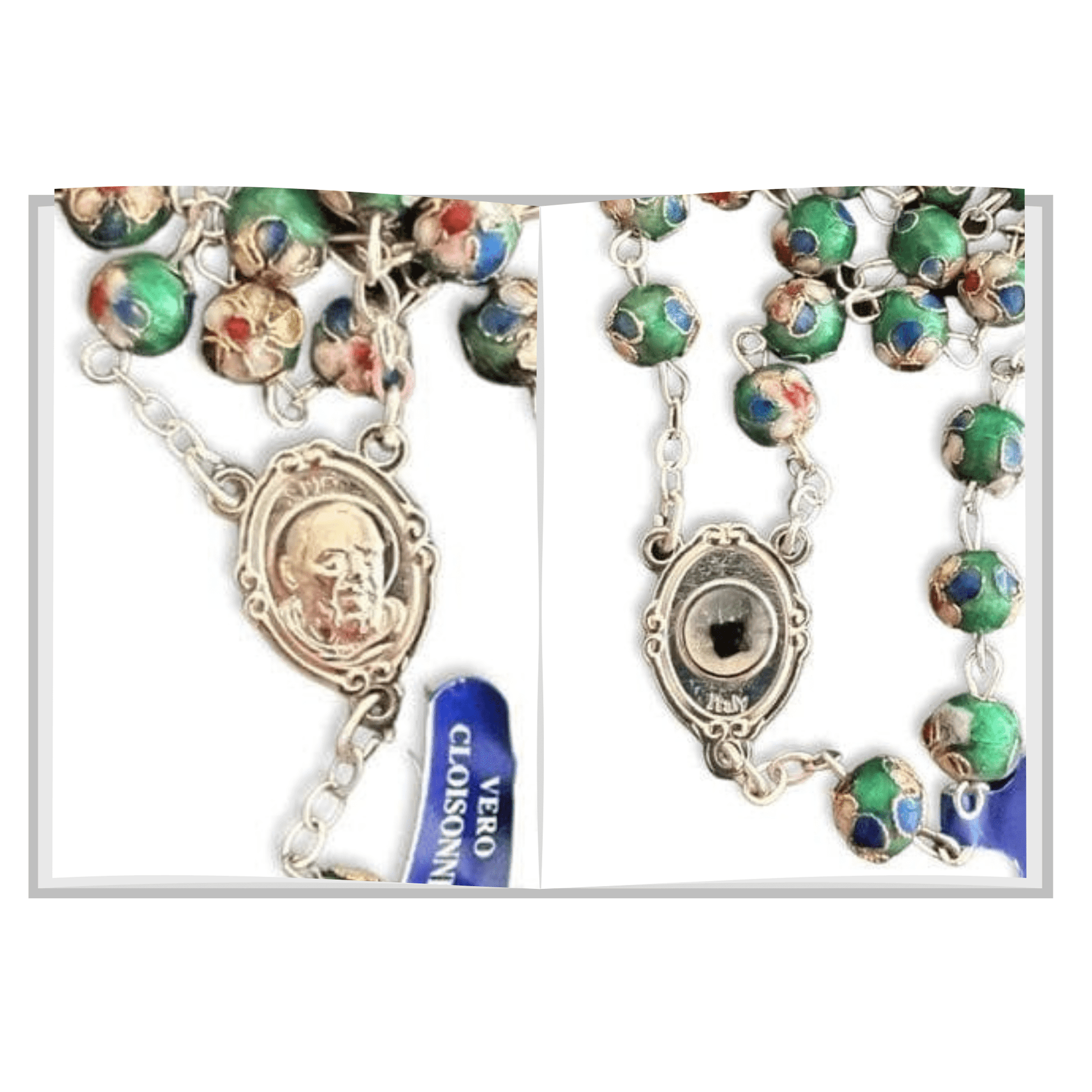 St. Padre Pio Green Rosary Blessed By Pope with Relic | Catholically