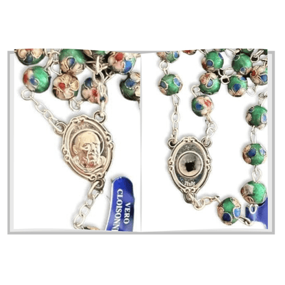 St. Padre Pio Green Rosary Blessed By Pope with Relic | Catholically