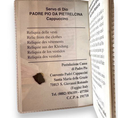 St.Padre Pio Holy Card W/ 2nd Class Relic  Saint Father Pio Ex-Indumentis | Catholically