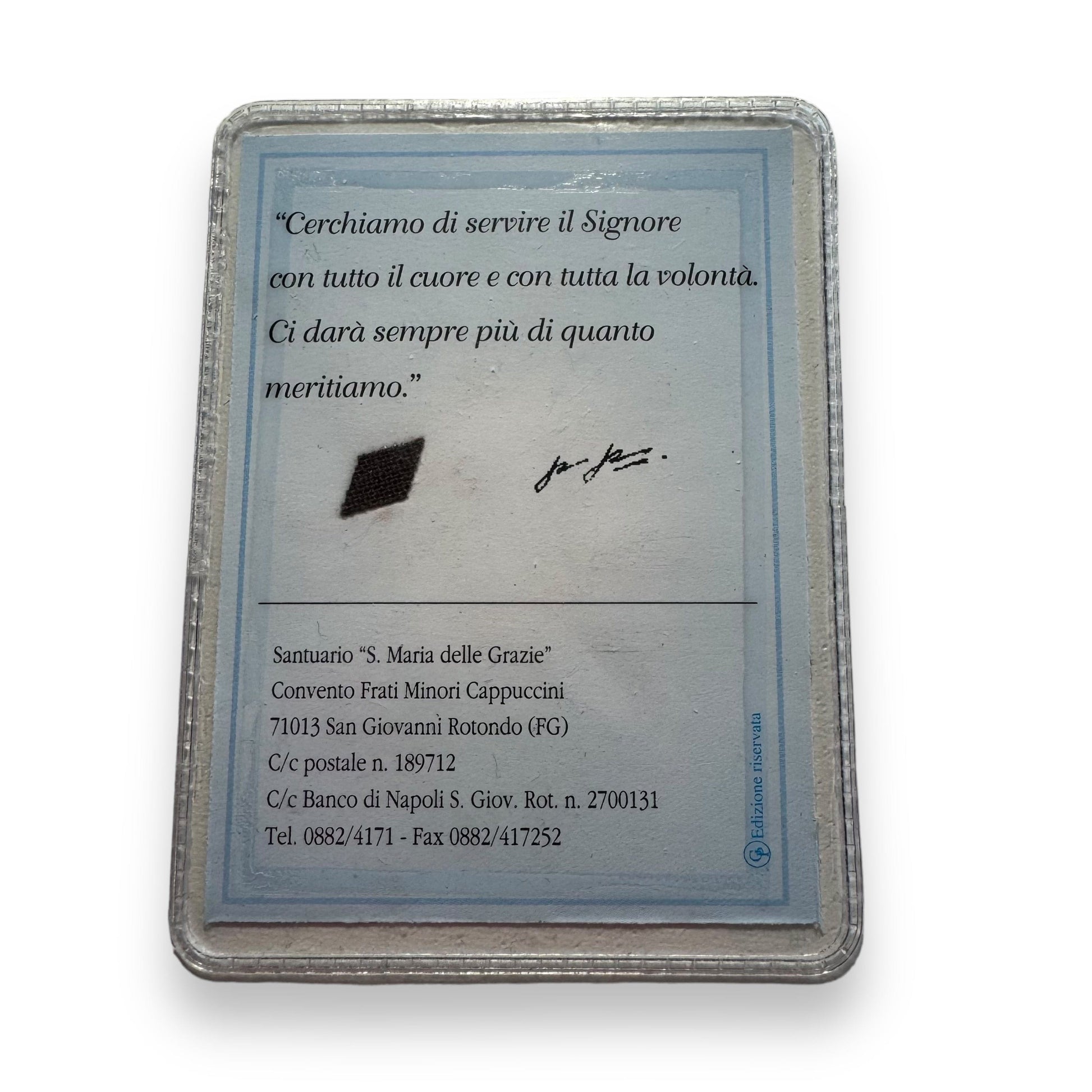 St. Padre Pio Old Vintage Holy Card - Relic Of St. Father Pio of Pietrelecina | Catholically