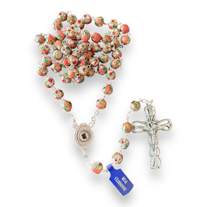 St. Padre Pio Pink Cloisonne Rosary - Blessed By Pope - with Relic | Catholically