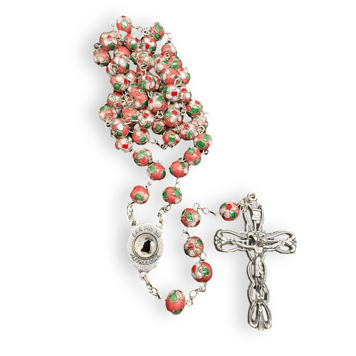 St. Padre Pio Pink Rosary Blessed By Pope with Relic | Catholically