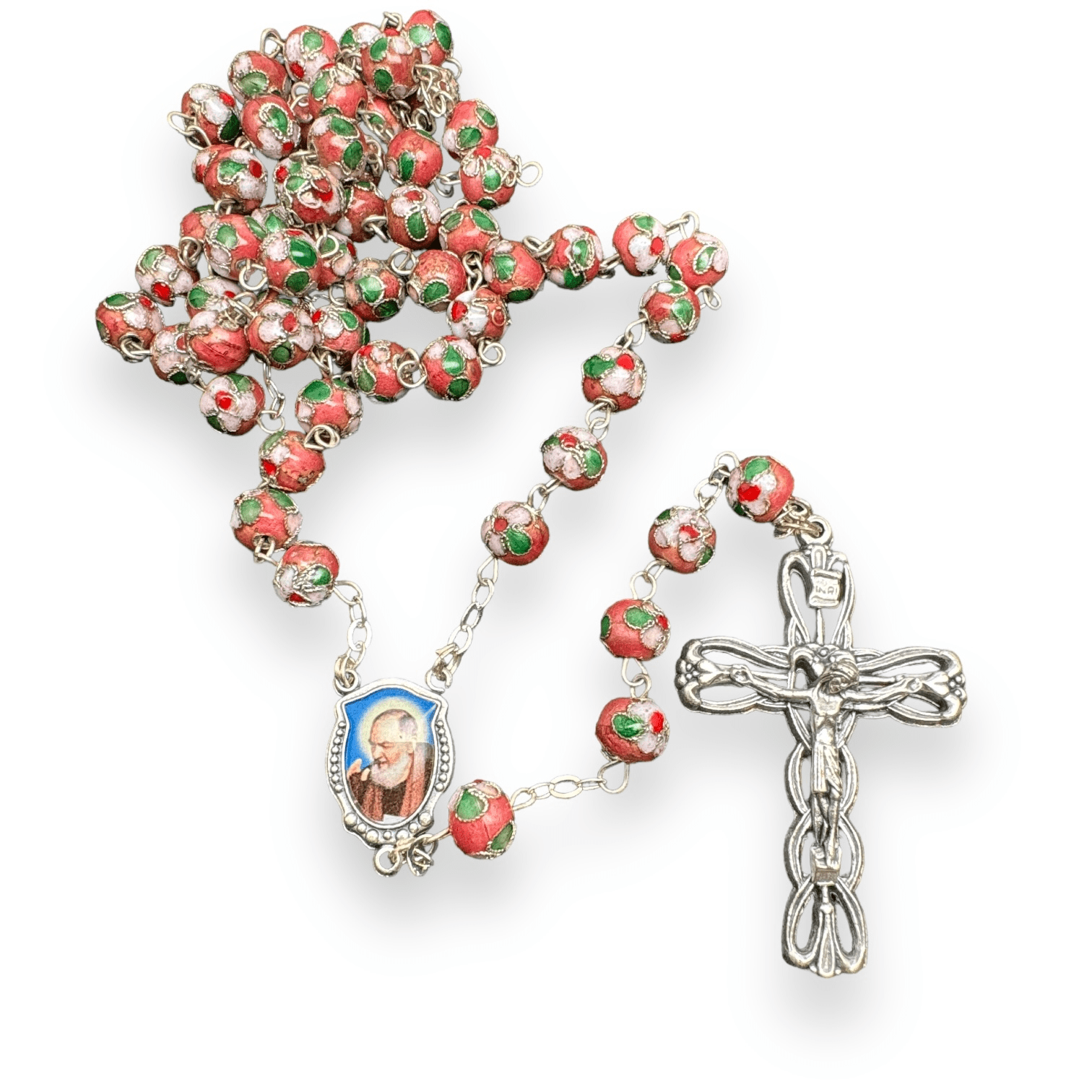St. Padre Pio Pink Rosary Blessed By Pope with Relic | Catholically