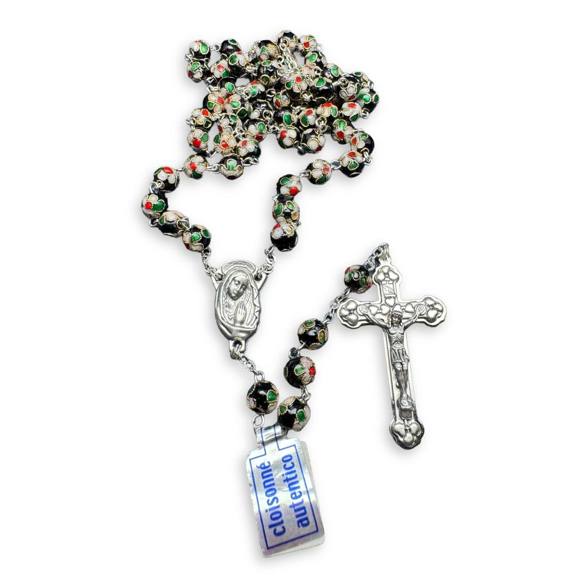 St. Padre Pio Relic Black Cloisonne Rosary  - Blessed by Pope | Catholically