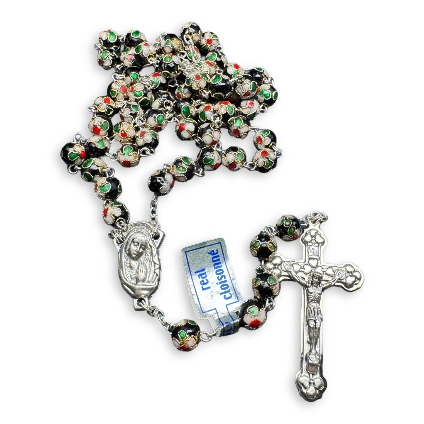 St. Padre Pio Relic Black Cloisonne Rosary  - Blessed by Pope | Catholically