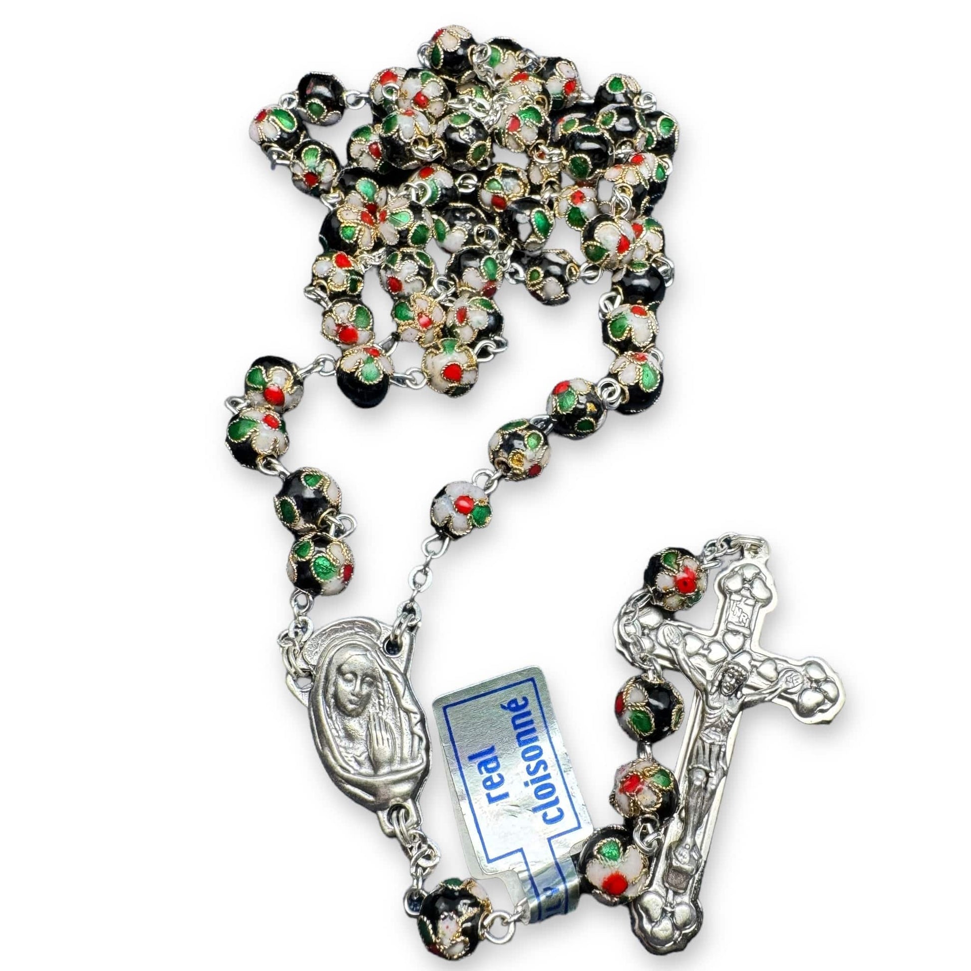St. Padre Pio Relic Black Cloisonne Rosary  - Blessed by Pope | Catholically