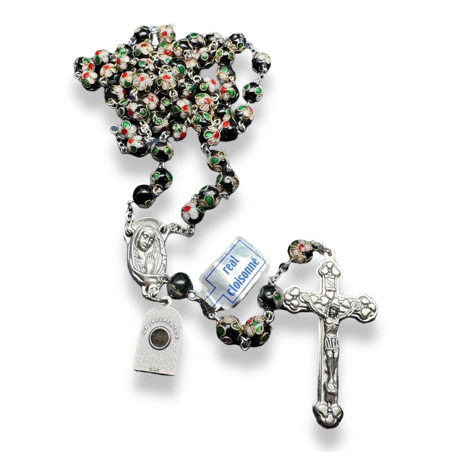 St. Padre Pio Relic Black Cloisonne Rosary  - Blessed by Pope | Catholically