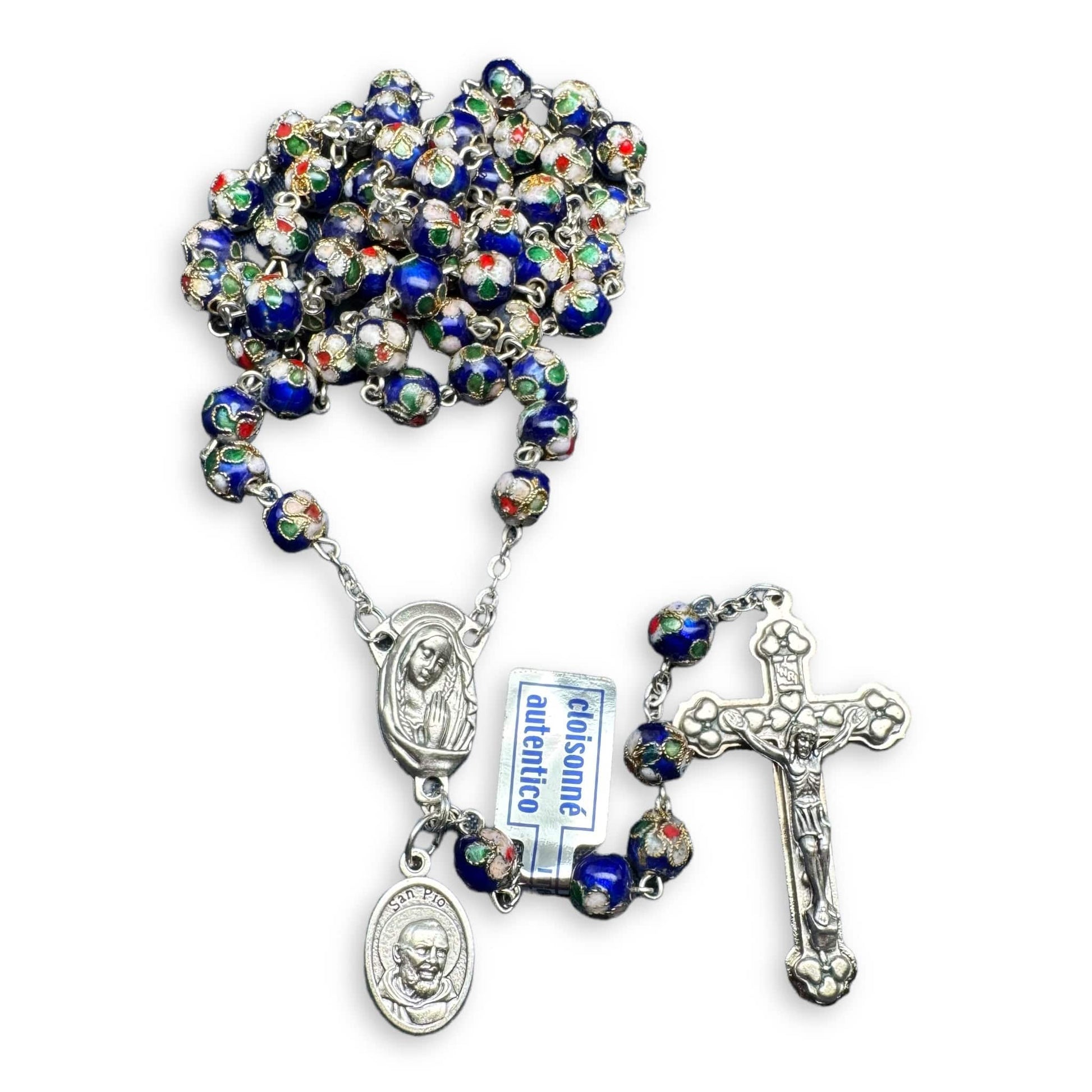 St. Padre Pio Relic Blue Cloisonne Rosary  - Blessed by Pope | Catholically
