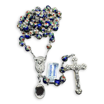 St. Padre Pio Relic Blue Cloisonne Rosary  - Blessed by Pope | Catholically