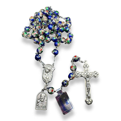 St. Padre Pio Relic Blue Cloisonne Rosary  - Blessed by Pope | Catholically